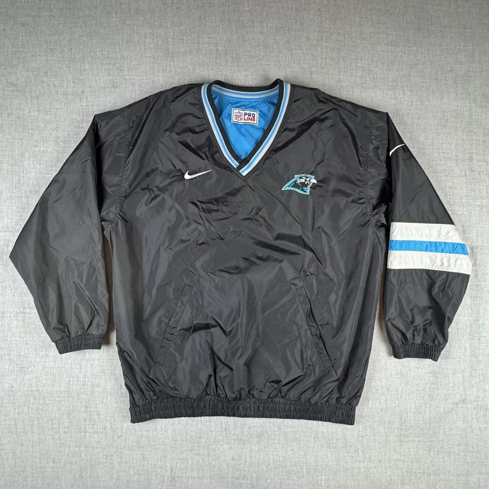 Vtg Carolina Panthers Jacket Mens XL Blue Black Reversible Nike NFL Pro Line
